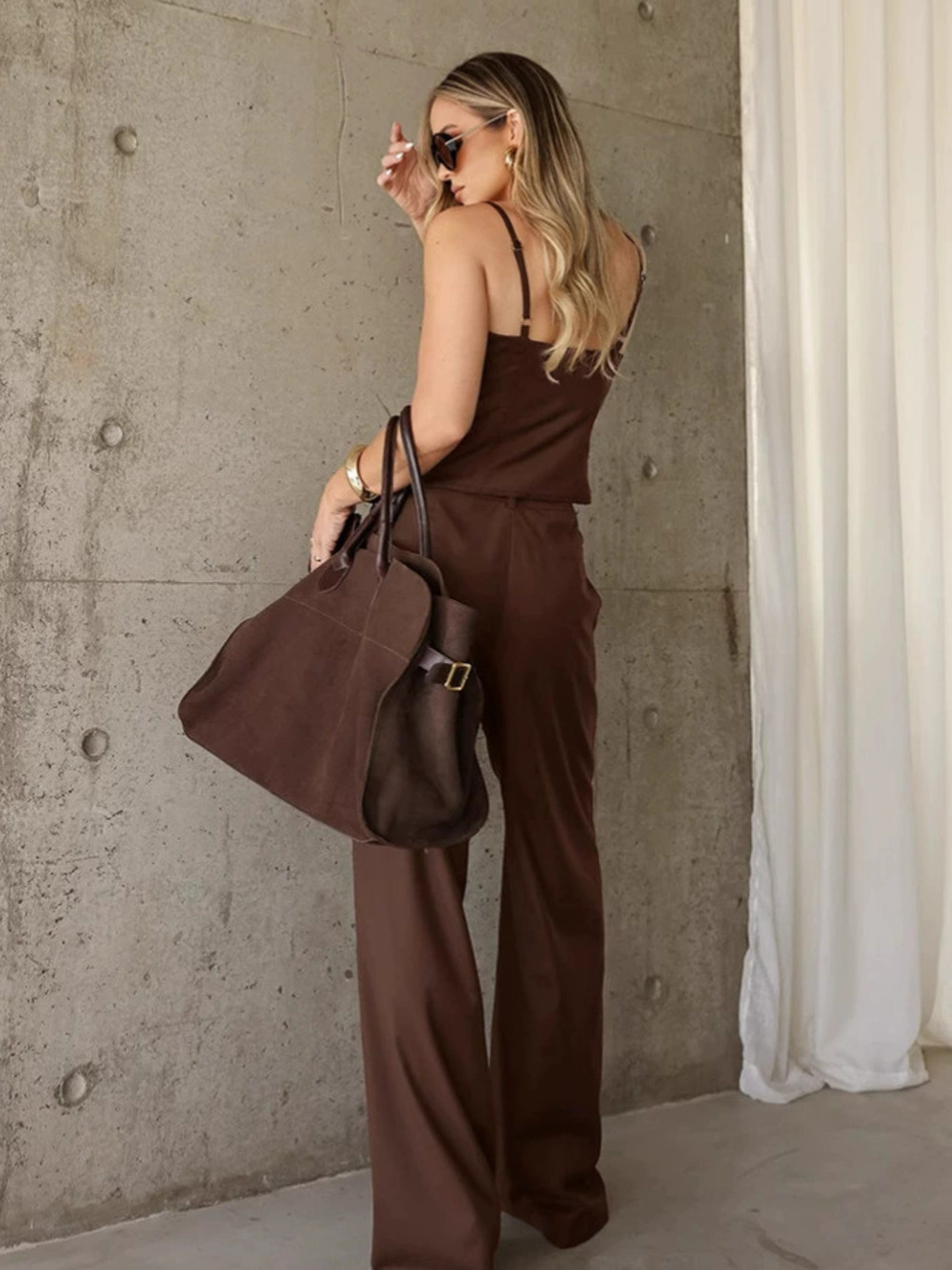 Forever 21 Retro Brown Camisole Set Fall Wide Leg Pants 2 Piece - Picture 5 of 6